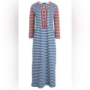 Red White and Blue Patriotic Lace Up J.Crew Maxi Dress EUC 4th of July